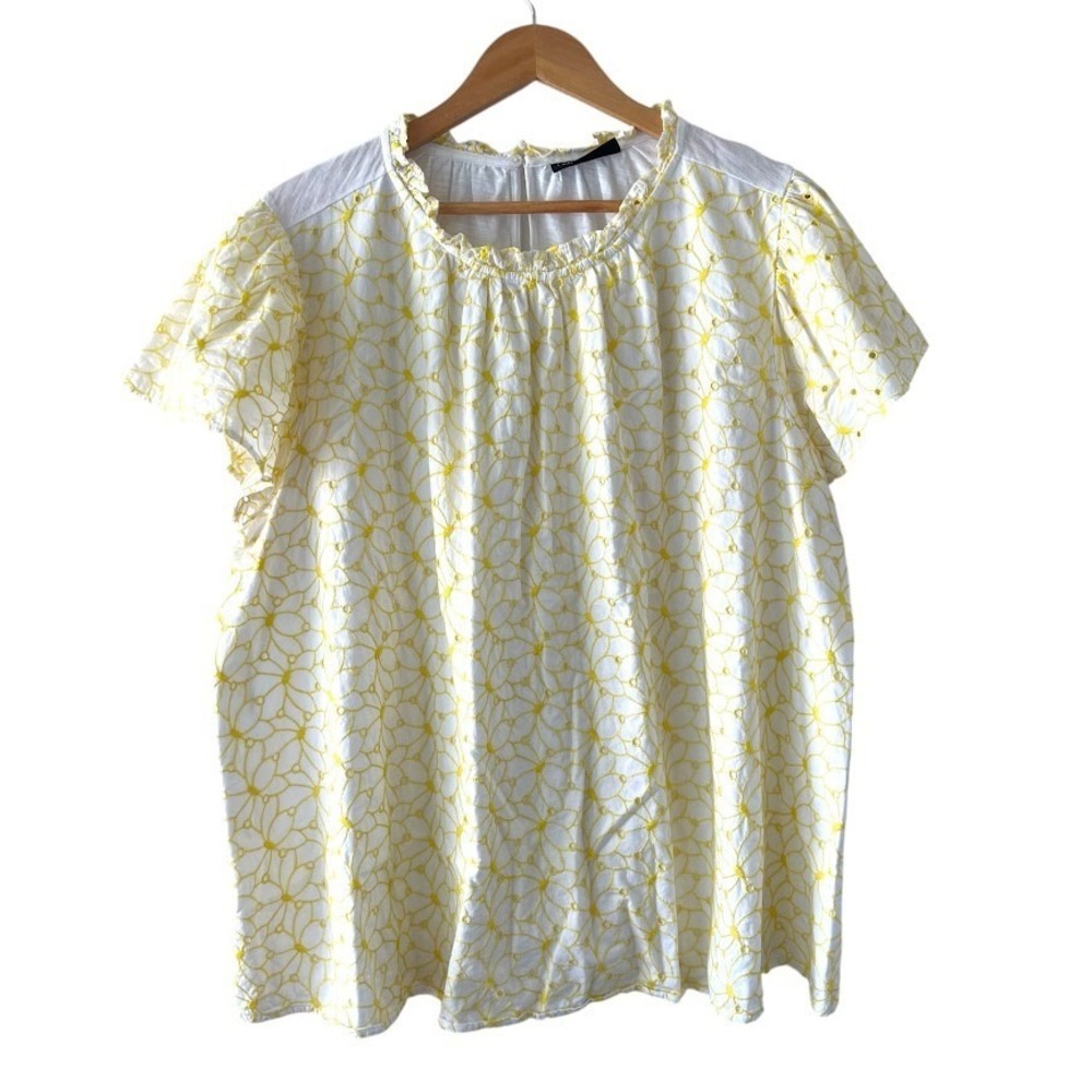 Lane Bryant Yellow Embroidered Blouse 22 24 Plus Size Cotton‎ Lined Top